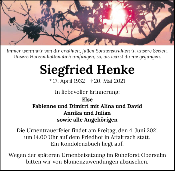 Traueranzeige von Siegfried Henke von GESAMT