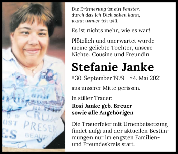 Traueranzeige von Stefanie Janke von GESAMT