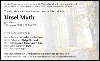Traueranzeige von Ursel Muth von GESAMT