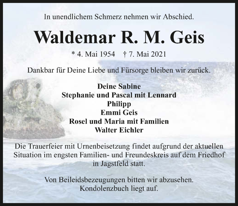  Traueranzeige für Waldemar R. M. Geis vom 15.05.2021 aus GESAMT