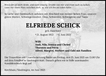 Traueranzeige von Elfriede  Schick von Heilbronner Stimme