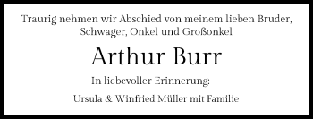 Traueranzeige von Arthur Burr von GESAMT