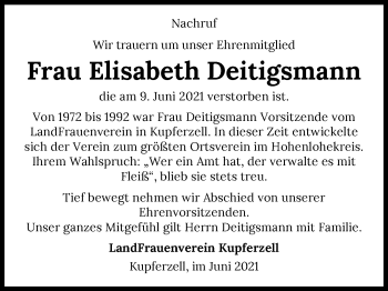 Traueranzeige von Elisabeth Deitigsmann von GESAMT