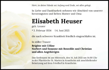 Traueranzeige von Elisabeth Heuser von GESAMT
