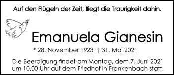 Traueranzeige von Emanuela Gianesin von GESAMT
