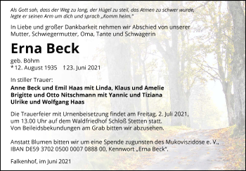 Traueranzeige von Erna Beck von GESAMT