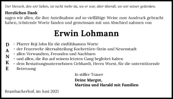 Traueranzeige von Erwin Lohmann von GESAMT