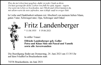 Traueranzeige von Fritz Landenberger von GESAMT