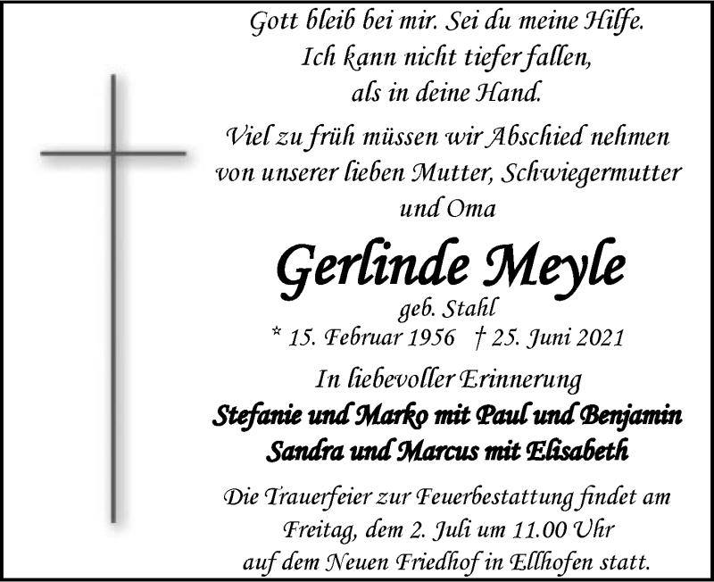  Traueranzeige für Gerlinde Meyle vom 29.06.2021 aus GESAMT