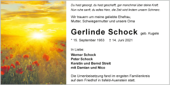 Traueranzeige von Gerlinde Schock von GESAMT