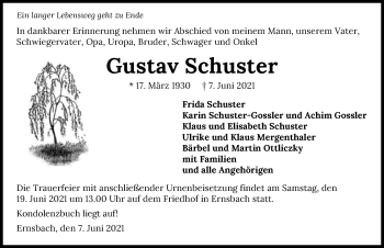 Traueranzeige von Gustav Schuster von GESAMT