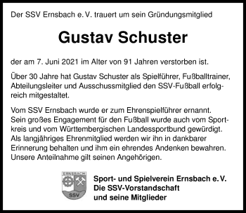 Traueranzeige von Gustav Schuster von GESAMT