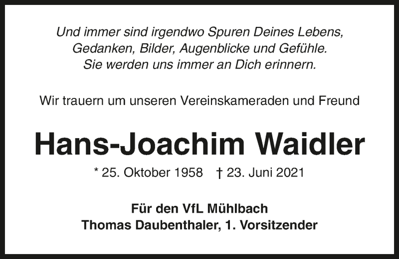 Traueranzeige für Hans-Joachim Waidler vom 29.06.2021 aus GESAMT