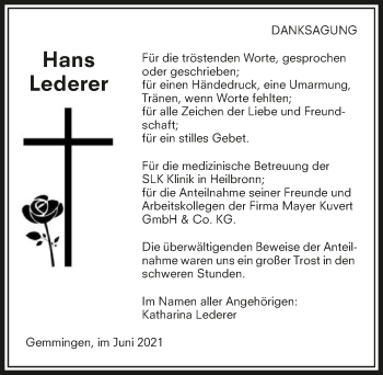 Traueranzeige von Hans Lederer von GESAMT
