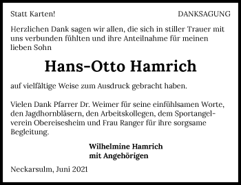 Traueranzeige von Hans-Otto Hamrich von GESAMT