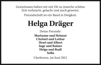 Traueranzeige von Helga Dräger von GESAMT