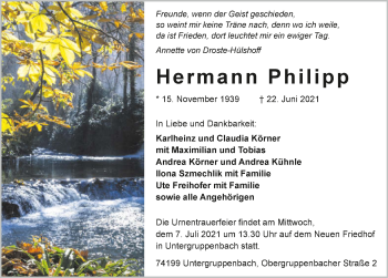 Traueranzeige von Hermann Philipp von GESAMT