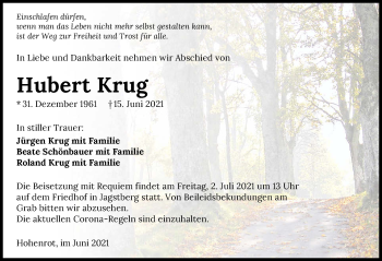 Traueranzeige von Hubert Krug von GESAMT