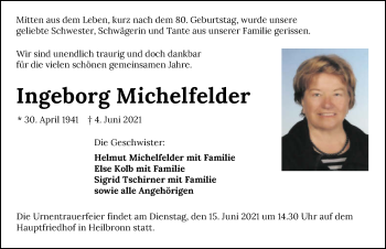 Traueranzeige von Ingeborg Michelfelder von GESAMT