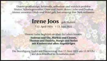 Traueranzeige von Irene Joos von GESAMT