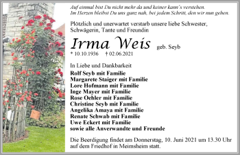 Traueranzeige von Irma Weis von GESAMT