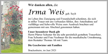 Traueranzeige von Irma Weis von GESAMT