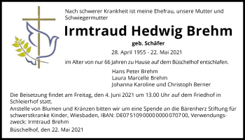 Traueranzeige von Irmtraud Hedwig Brehm von GESAMT