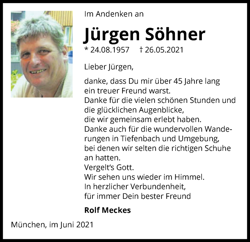  Traueranzeige für Jürgen Söhner vom 08.06.2021 aus GESAMT