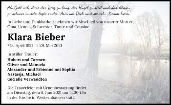 Traueranzeige von Klara Bieber von GESAMT