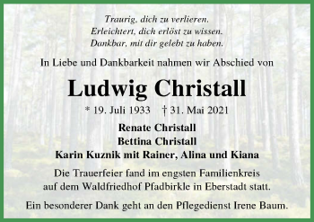 Traueranzeige von Ludwig Christall von GESAMT
