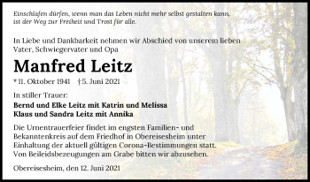 Traueranzeige von Manfred Leitz von GESAMT