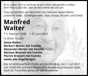 Traueranzeige von Manfred Walter von GESAMT