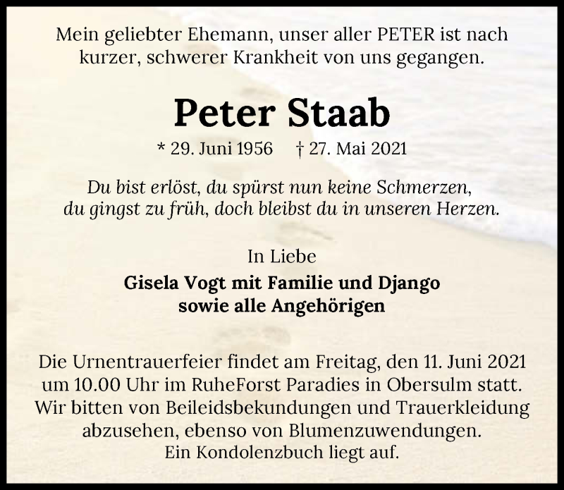  Traueranzeige für Peter Staab vom 05.06.2021 aus GESAMT