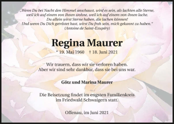 Traueranzeige von Regina Maurer von GESAMT