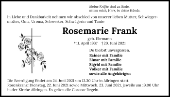 Traueranzeige von Rosemarie Frank von GESAMT