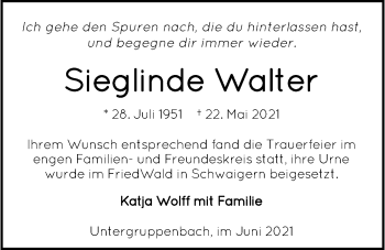 Traueranzeige von Sieglinde Walter von GESAMT