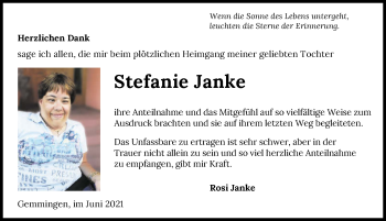Traueranzeige von Stefanie Janke von GESAMT