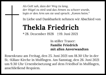 Traueranzeige von Thekla Friedrich von GESAMT