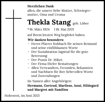 Traueranzeige von Thekla Stang von GESAMT