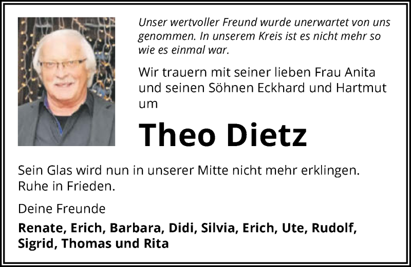  Traueranzeige für Theo Dietz vom 12.06.2021 aus GESAMT
