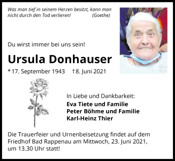 Traueranzeige von Ursula Donhauser von GESAMT
