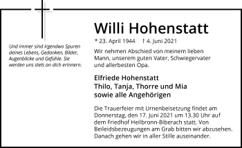 Traueranzeige von Willi Hohenstatt von GESAMT