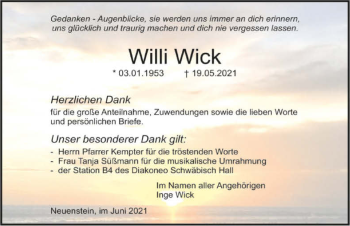 Traueranzeige von Willi Wick von GESAMT
