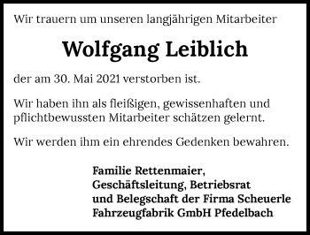 Traueranzeige von Wolfgang Leiblich von GESAMT
