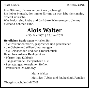 Traueranzeige von Alois Walter von GESAMT