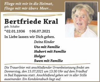 Traueranzeige von Bertfriede Kral von GESAMT