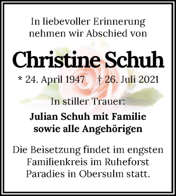 Traueranzeige von Christine Schuh von GESAMT