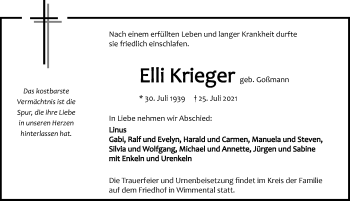 Traueranzeige von Elli Krieger von GESAMT