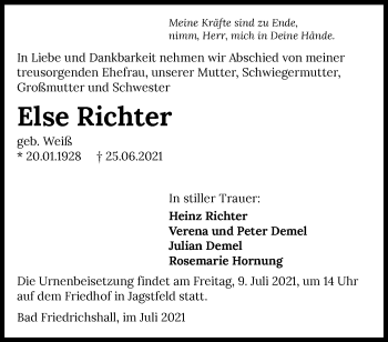Traueranzeige von Else Richter von GESAMT