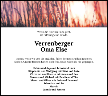 Traueranzeige von Else Verrenberger von GESAMT